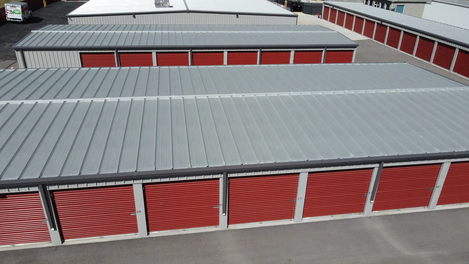 Roll-up doors on a Wasatch Structures steel self-storage building, Erda Utah