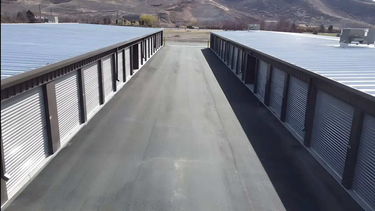 Drive-up self-storage units with a mountain backdrop on the Wasatch Front